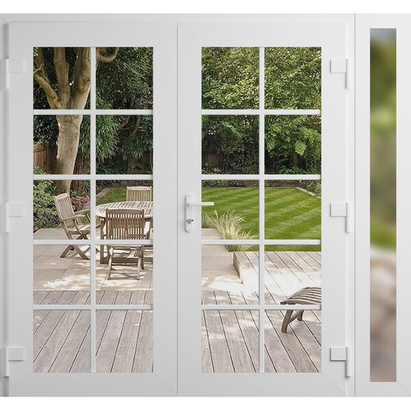 Vdomdoors Front Exterior Prehung Metal-Plastic Double Doors Clear Glass / MANUX 8100 White Silk / Office Comm MANUX8100DEXD-WS-W72+14xH80-LH-I - main