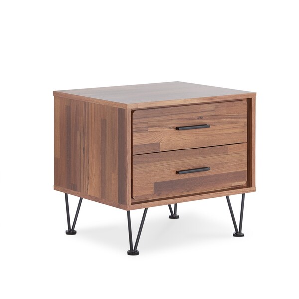 Homeroots 18" Brown Two Drawers Metal Nightstand 286438 - main