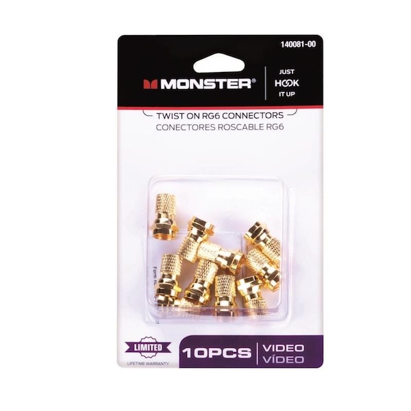 Monster Cable Just Hook It Up Twist-On RG6 Coaxial Connector, 10PK 140081-00 - main