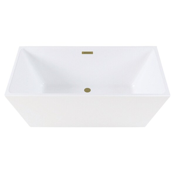 Kingston Brass 59" Acrylic Rectangular Double Ended Freestanding Tub with Drain, Glossy White/Brushed Brass VTSQ593223C417 - main