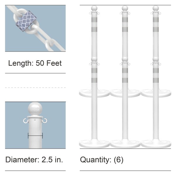 Mr. Chain White Reflective Medium Duty Stanchions and Reflective Chain 72146-6 - main