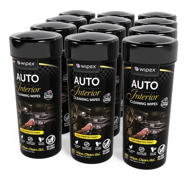 Wipex Auto Interior Natural Cleaning Wipes 40ct Canisters, 480 Plant-Based Wipes with UV Protection, 12PK WX72104AUL-12 - main