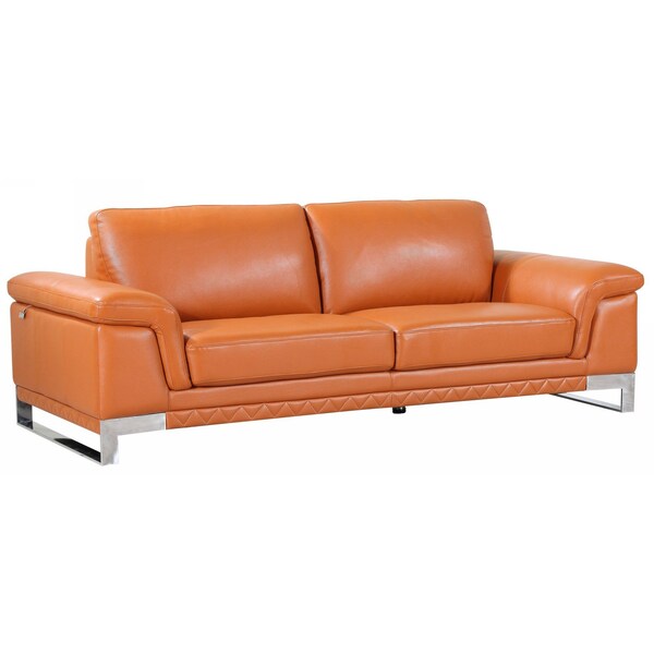 Homeroots 90" Orange Italian Leather Sofa With Silver Legs 329609 - main