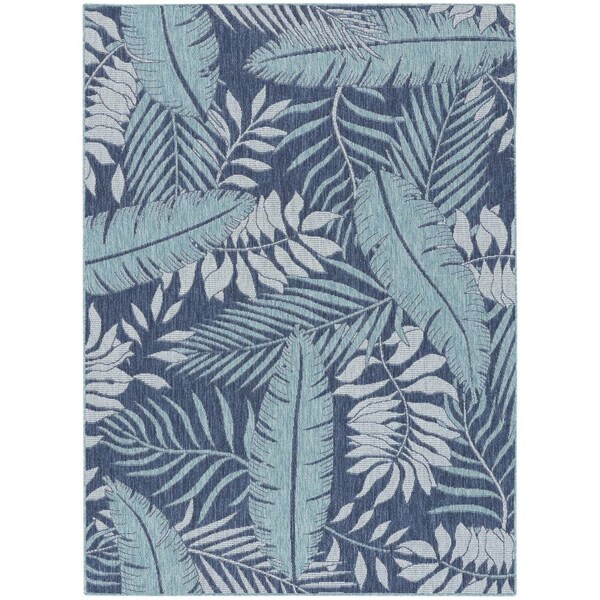 Homeroots 6' X 9' Navy Blue And Ivory Palm Leaf Indoor Outdoor Area Rug 550201 - main