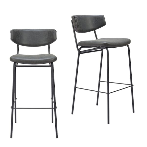 Homeroots Set of Two 26" Black Faux Leather and Steel Low Back Counter Height Bar Chairs, 2PK 555734 - main
