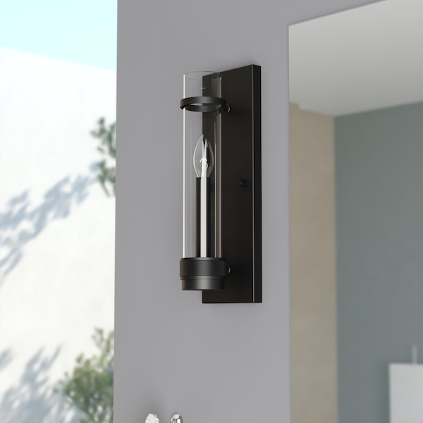 Vaxcel Bari 1 Light Matte Black Contemporary Wall Sconce with Clear Cylinder Glass W0427 - main