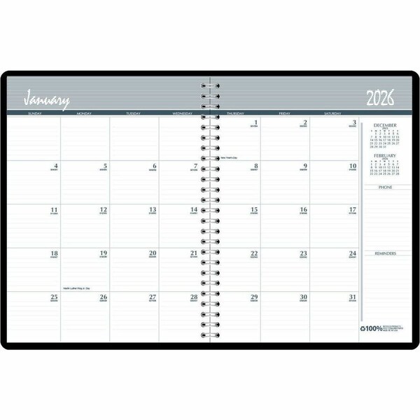 House Of Doolittle Recycled Ruled Monthly Planner, 11 x 8.5, Black Cover, 24-Month: Jan 2025 to Dec 2026 HOD262002 - main