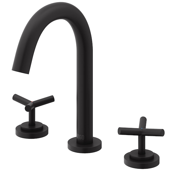 Vigo Jewel Two Handle Three-Hole Widespread Bathroom Faucet with Cross Handles in Matte Black VG01308MB - main