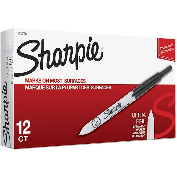 Sharpie Permanent Marker, Black, Ultra Fine Tip, Capped, 12 PK 1735790 - main