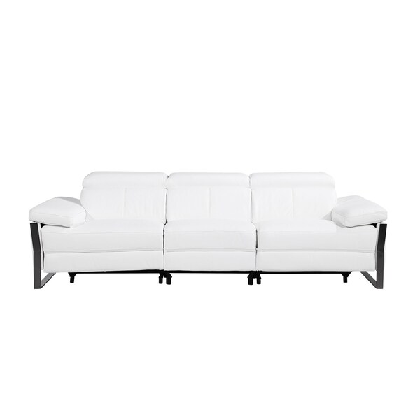 Homeroots 103" White Top Grain Leather Reclining Metal USB Sofa 720336 - main