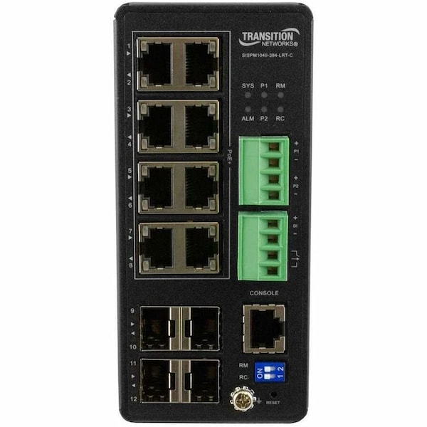 Transition Networks LAN SWITCH, MANAGED HARDENED POE+ SWITCH, 8 10/100/1000BASE-T POE+, 4 100/10 SISPM1040-384-LRT-C - main