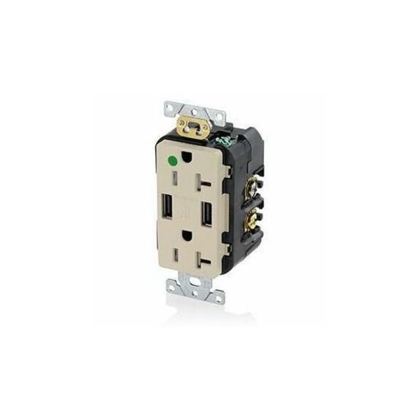Leviton H.G. Duplex Recept W/USB, Ivory, 20 Amp T5832-HGI - main