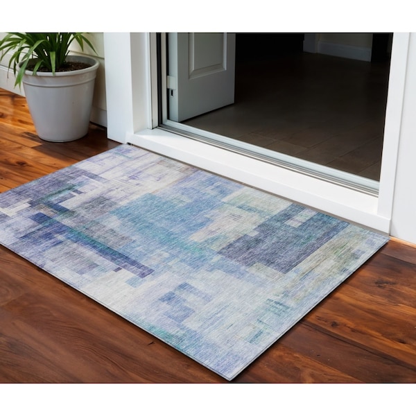 Homeroots 3' X 5' Blue Ivory And Gray Abstract Washable Indoor Outdoor Area Rug 602914 - main