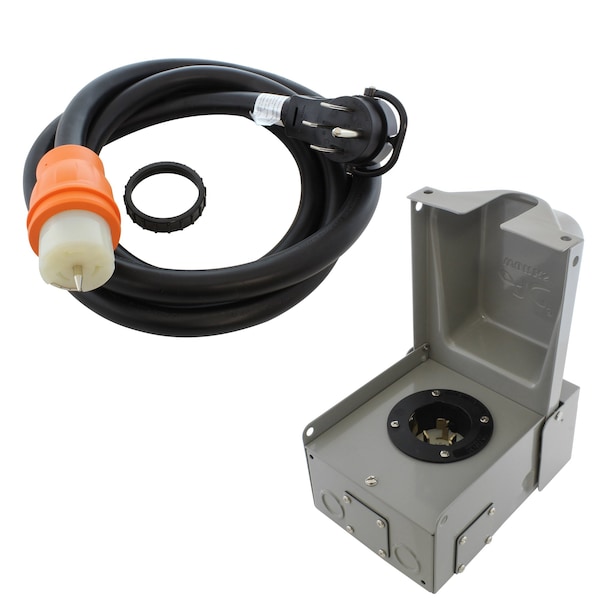 Ac Works Generator Inlet Kit, 50A, NEMA 14-50P to CS6364 Cord + SS2-50P Inlet Box, 125/250V, 40 ft, NEMA 3R EP1450KIT-040 - main