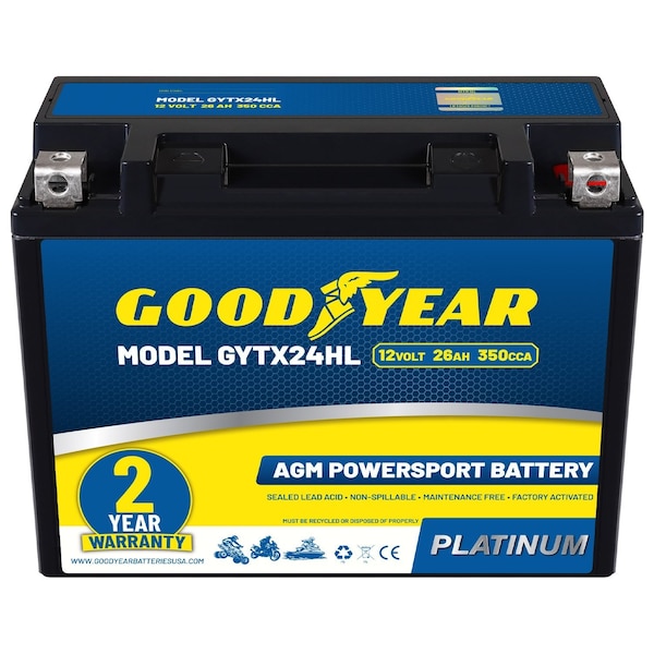 Goodyear GYTX24HL - 12 Volt 26 AH, 350 CCA, Rechargeable High-Performance, SLA - AGM Battery GY4140766 - main