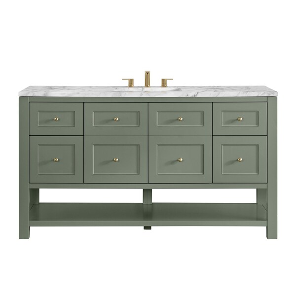 James Martin Vanities Breckenridge 60 in. Single Vanity, Smokey Celadon, w/ 3 CM Carrara Marble Top 330-V60S-SC-3CAR - main