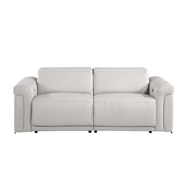 Homeroots 80" Light Gray Top Grain Leather Reclining Metal USB Sofa 720381 - main