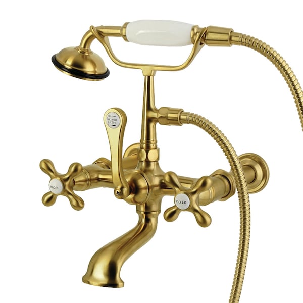 Kingston Brass 7-Inch Wall Mount Tub Faucet with Hand Shower, Brushed Brass CC547T7 - main