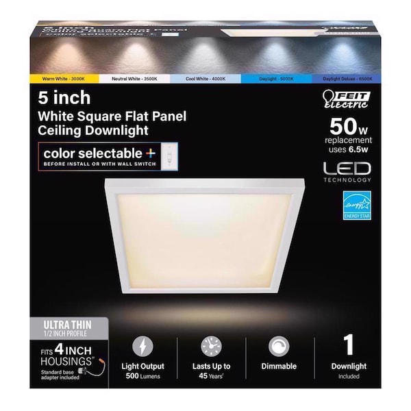 Feit Electric Feit EDGELIT 1.1 in. H X 5 in. W X 5 in. L Frost White LED Flat Panel Light Fixture 74204/6WYCA - main