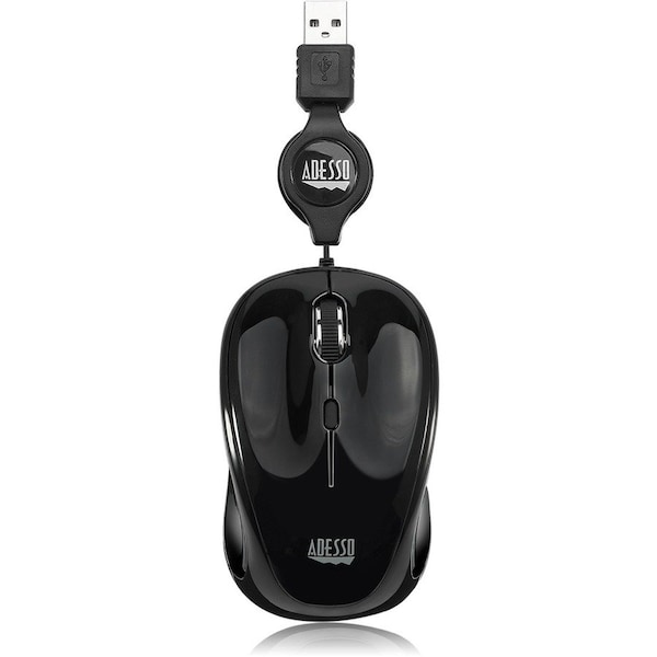Adesso Retractable Cord Mouse Black iMouse S8B - main