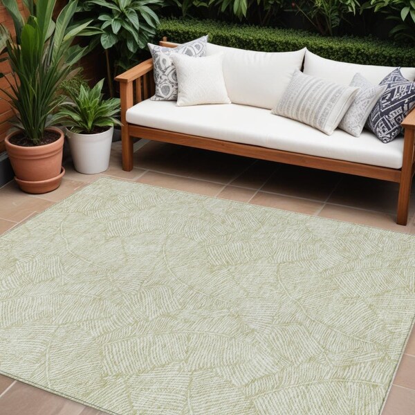 Homeroots 9' X 12' Artichoke Green And Ivory Floral Washable Indoor Outdoor Area Rug 594603 - main