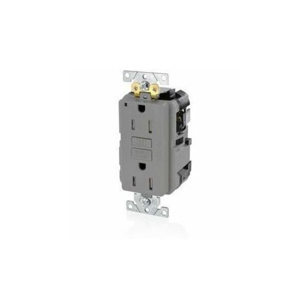 Leviton Self-Test GFCI Receptacle, Lev-Lok, 15 Amp, 125 VAC, 5-15R NEMA MGFT1-GY - main