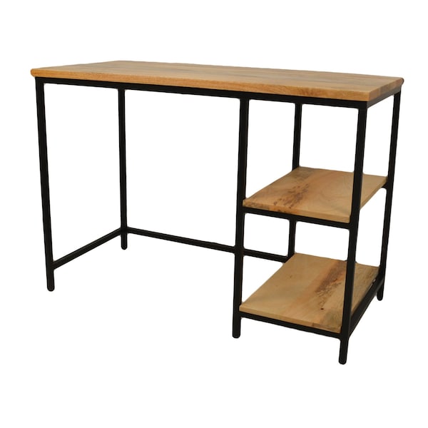 Homeroots 42" Natural and Black Solid Wood and Metal Computer Desk 516426 - main