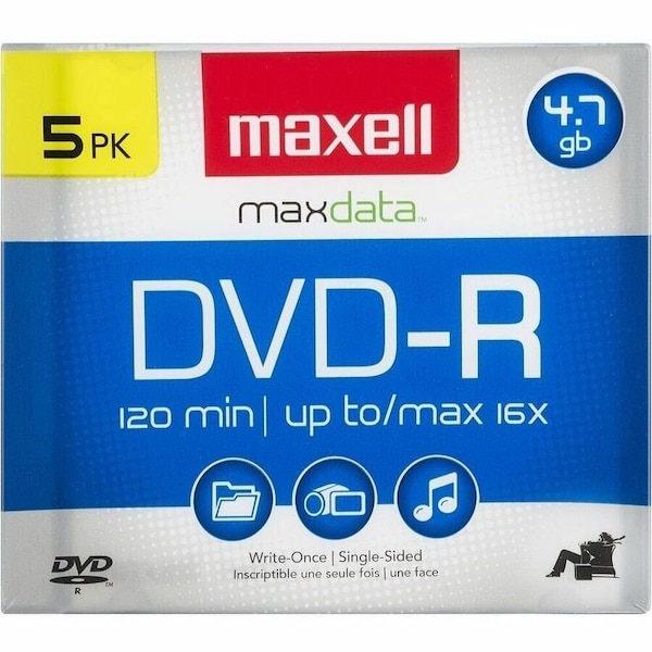 Maxell DVD Recordable Media - DVD-R - 16x - 4.70 GB - 5 / Pack - Gold 638002 - main