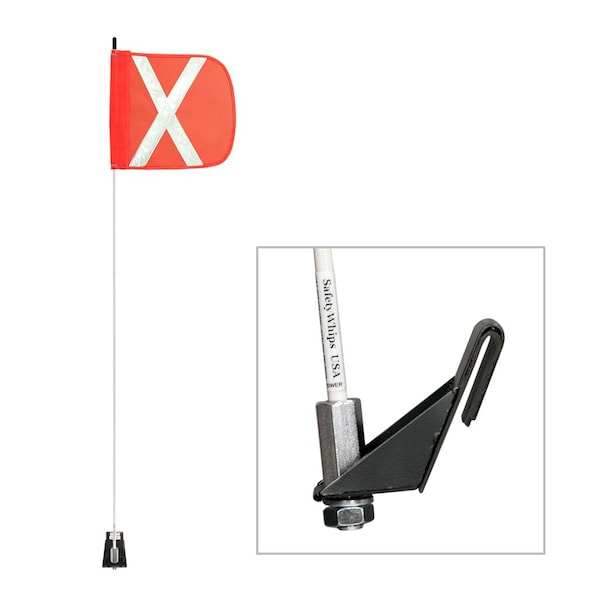 Safetywhips Warning Whip Light Duty Whip with Flag, White Whip, Orange Flag, White Reflective X, 36 Length LWW03-SXW - main