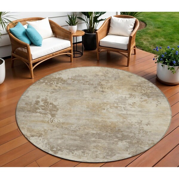 Homeroots 8' Tan And Beige Round Abstract Washable Indoor Outdoor Area Rug 630893 - main