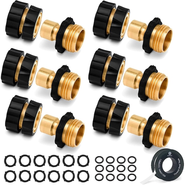 Morvat Brass Quick Hose Connector, Easily Add Attachments to Garden Hose, 6PK MOR-BHOSECONNECTOR-6PACK-A - main