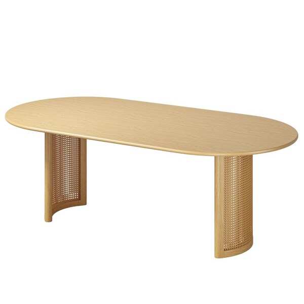 Homeroots 79" Natural Solid Wood Double Pedestal Base Oval Dining Table 712135 - main