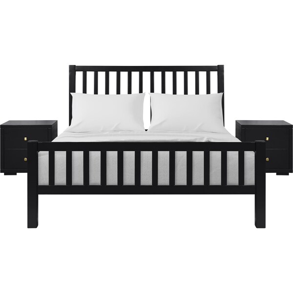 Homeroots Three Piece Black Solid Wood Bedroom Set 523681 - main