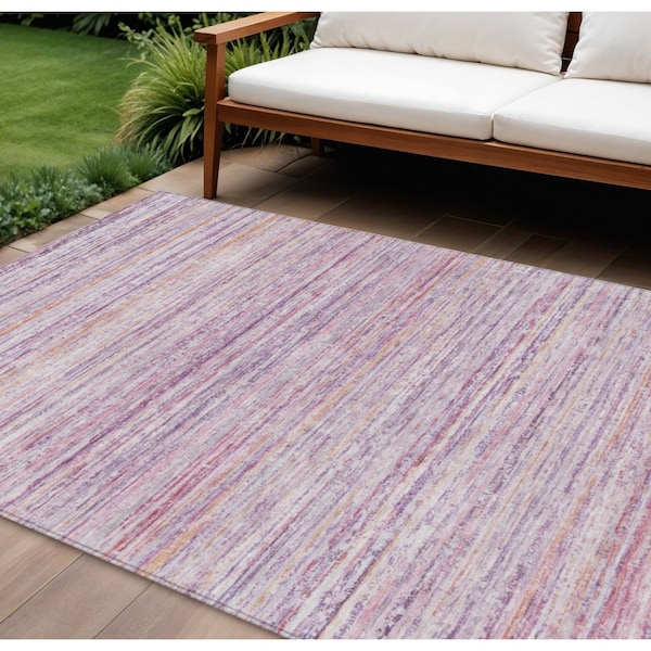Homeroots 10' X 14' Mauve Striped Washable Indoor Outdoor Area Rug 607961 - main