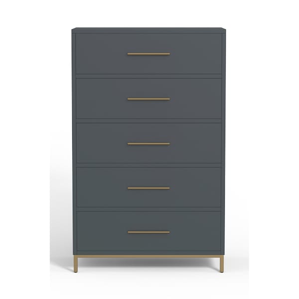 Homeroots 33" Gray Solid Wood Five Drawer Dresser 524130 - main