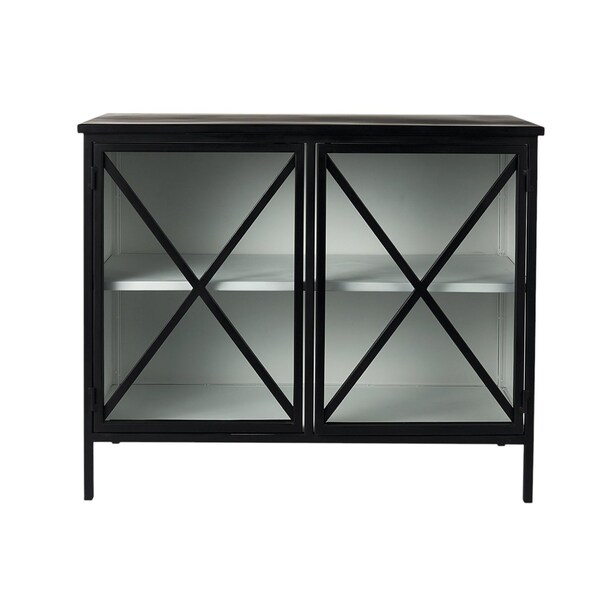 Homeroots 41in Black Iron Sideboard with Two Glass Doors 391981 - main