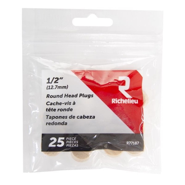 Richelieu Round Birch Head Plug 1/2 in. D X .5 in. L Natural, 25PK R77187 - main