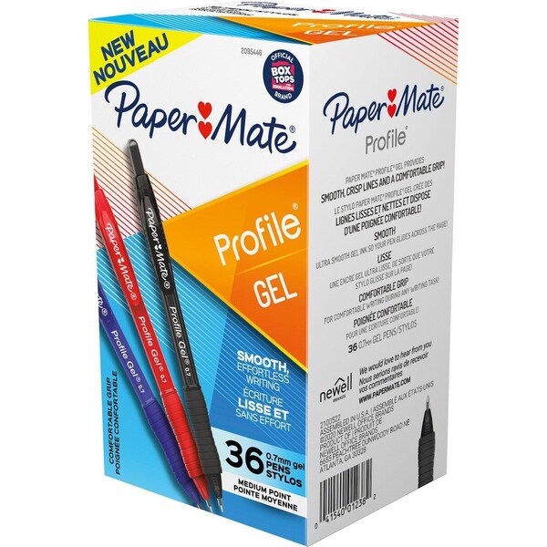 Paper Mate Gel Pen, Profile Retractable Pen, 0.7mm, 3 Colors, 36 Count 2095446 - main