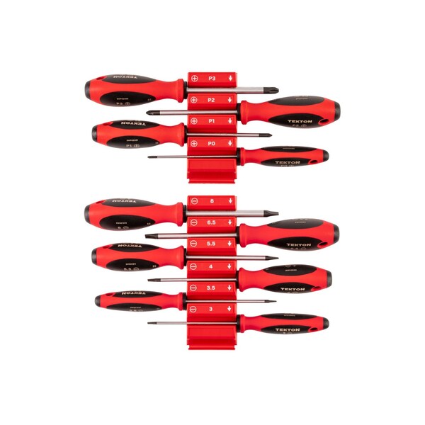 Tekton Phillips and Slotted Screwdriver Set w/Red Modular Organizers-4in Shanks, 10pc (#0-#3, 3-8mm) DWZ90116 - main