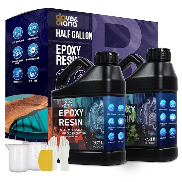 Dave & Diana Crystal Clear Epoxy Resin 2 Gallons, Includes 1 Gallon Each of Resin A and Hardener B OCEPR2G - main