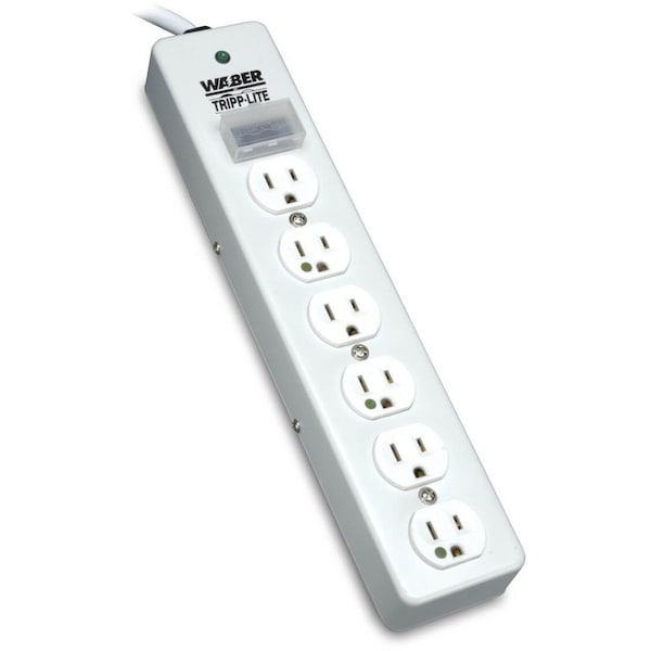 Tripp Lite Outlet Strip, Surge, Hospital Grade, 6 5-15R-HG, 5-15P-HG, 10 ft., White SPS610HGRA - main