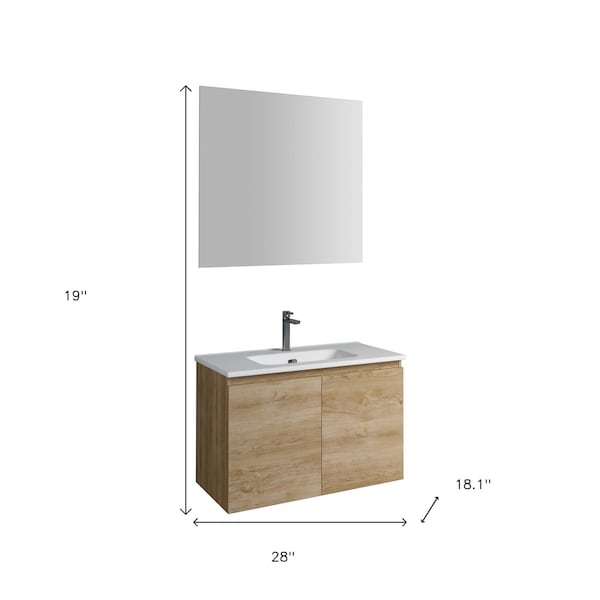 Homeroots 28" Oak Wood Freestanding Bathroom Vanity With White Sink And Two Drawers 627418 - main