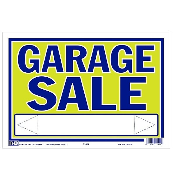 Hy-Ko Neon Sign, GARAGE SALE, Blue Legend, Yellow Background, Plastic, 9 in H x 13 in W Dimensions 22404 - main