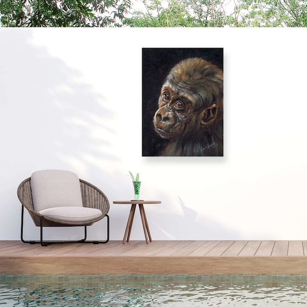Trademark Fine Art Outdoor Canvas Art David Stribbling Baby Gorilla Wall Art for Patios, or Gardens GRL01569-OC2432WR - main