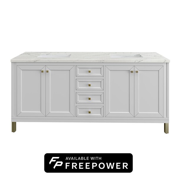 James Martin Vanities Chicago 72 in. Double Vanity, Glossy White, w/ 3 CM Ethereal Noctis Silestone Top 503-V72-GW-FENC - main