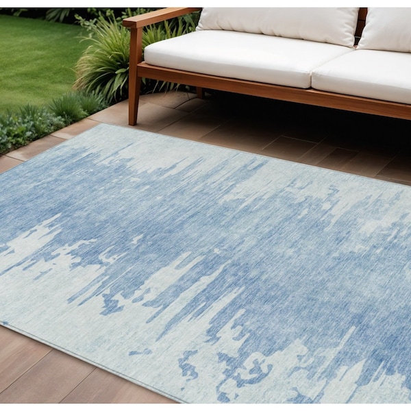 Homeroots 8' X 10' Sky Blue And Denim Blue Abstract Washable Indoor Outdoor Area Rug 582437 - main