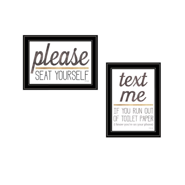 Homeroots Set Of Two Text Me If You Run Out of Toilet Paper While Seated Black Framed Print Wall Art, 2PK 408218 - main