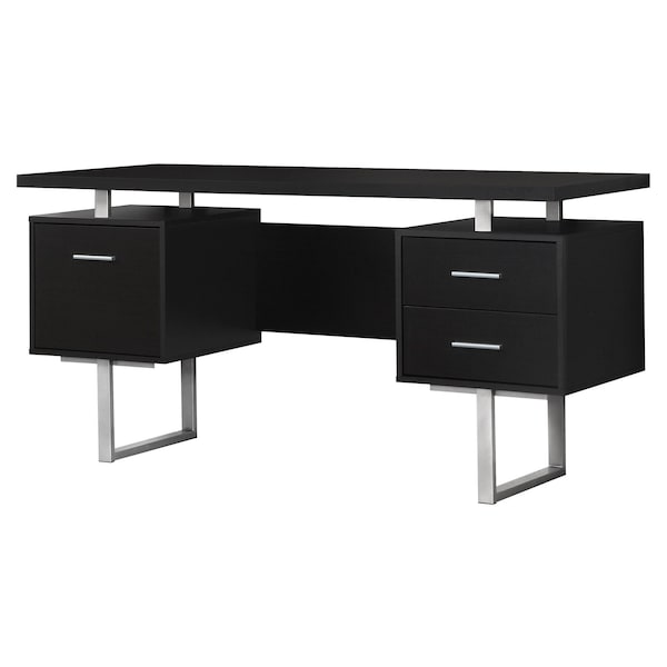 Homeroots 60" Black and Silver Computer Desk With Three Drawers 333366 - main