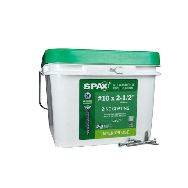 Spax #10 x 2-1/2 in Interior Wood Screws Construction Flat Head Phillips Square Unidrive Pail, 1500PK 3101010500600 - main