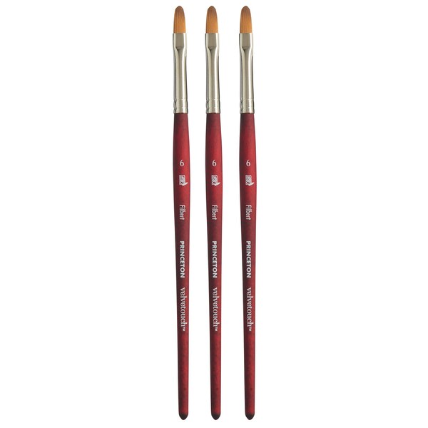 Princeton Velvetouch Filbert Brush, Synthetic Bristles, Short Handle Mixed Media Paintbrush, Size 6, 3PK P3950FB6 - main